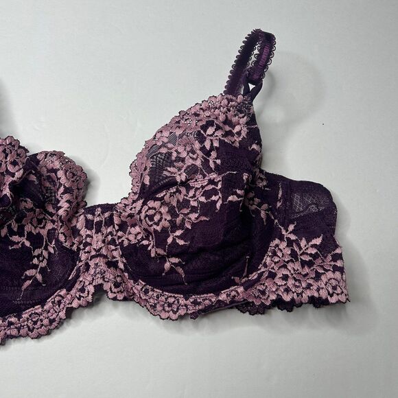 Wacoal Purple lavender scalloped floral Lace Unlined bra 34C  65191 - Picture 2 of 6